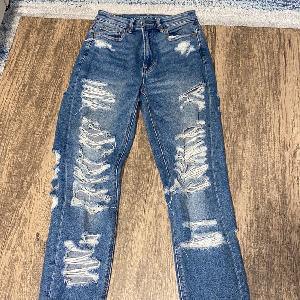 Very Ripped Blue Curvy Mom Jeans